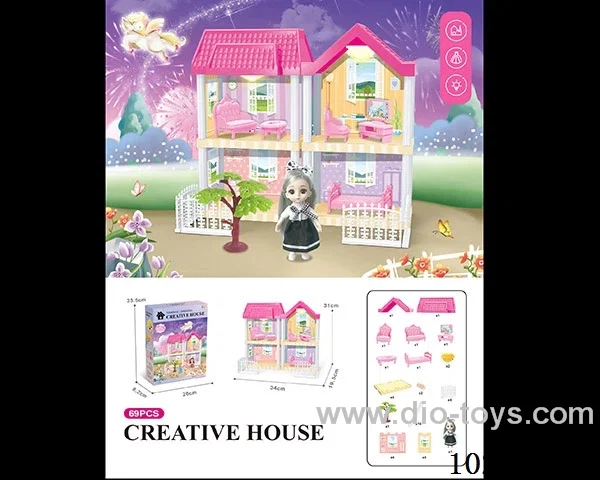 69pcs diy villa &Barbie with double light include battery