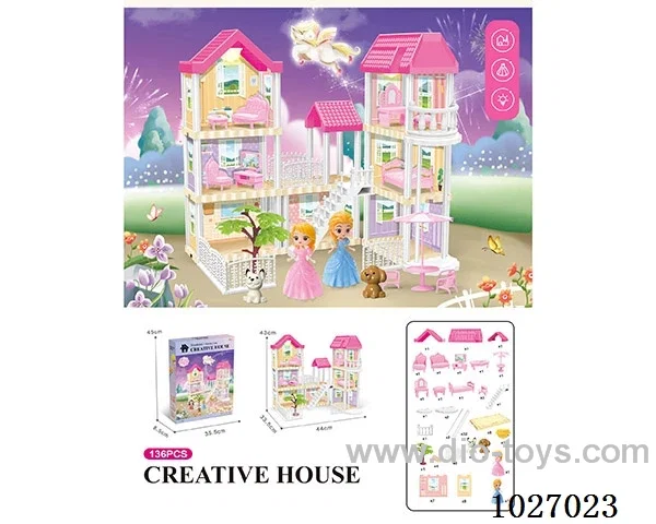 136pcs diy villa &doll with double light include battery