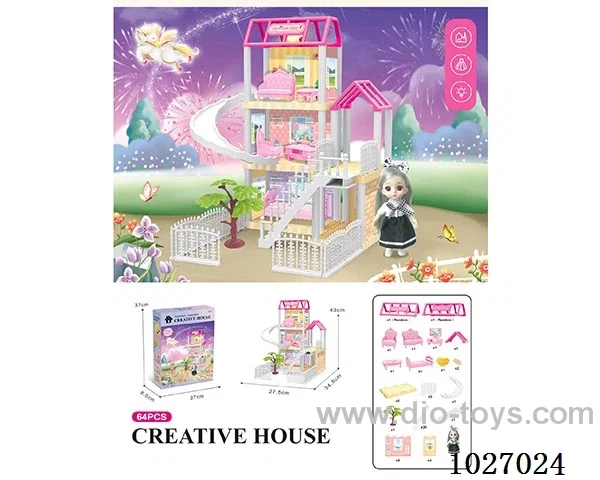 64pcs diy villa &Barbie with light include battery