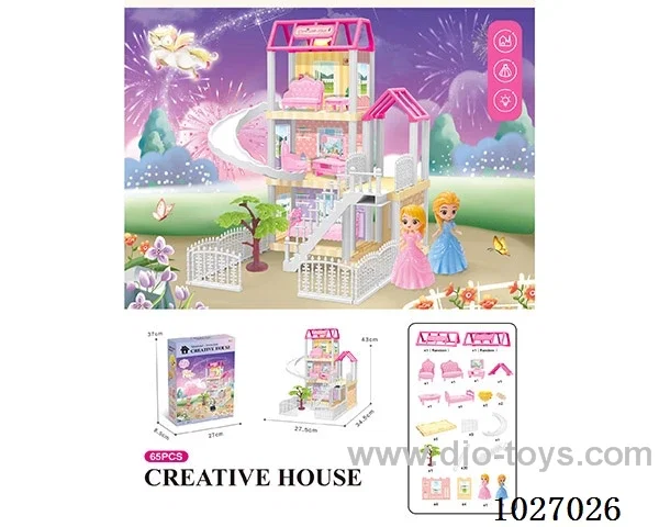65pcs diy villa &doll with  light include battery
