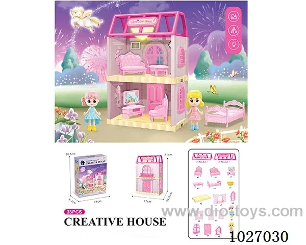 38pcs diy villa &doll with  light include battery