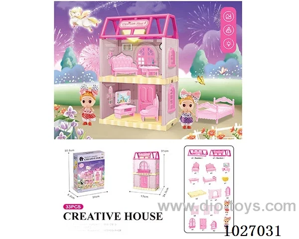 38pcs diy villa &doll with  light include battery