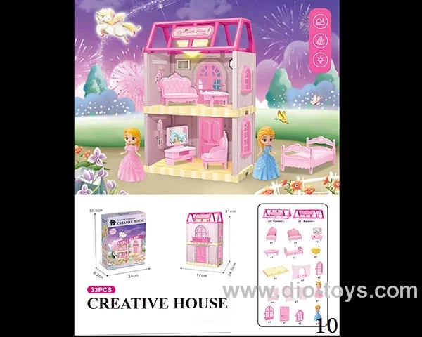 38pcs diy villa &doll with  light include battery