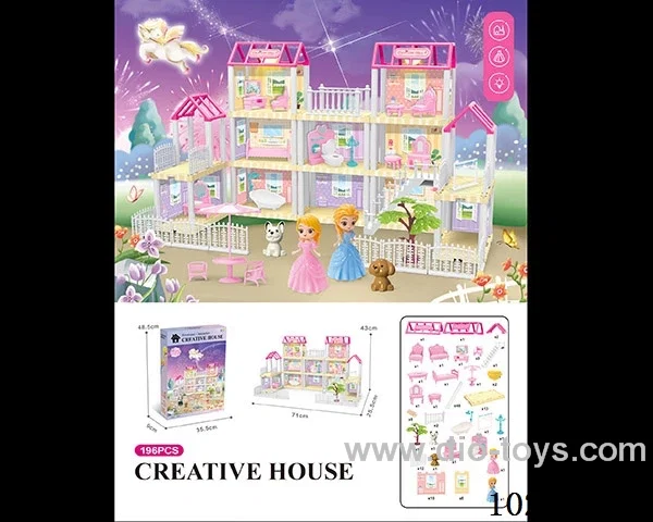 196pcs diy villa &doll with double light include battery