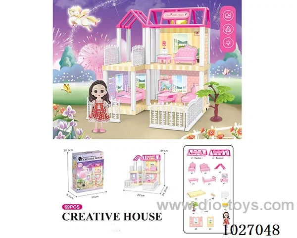 69pcs diy villa &Barbie with light include battery