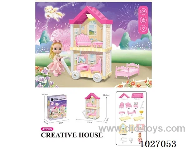 47pcs diy villa &Barbie with light include battery