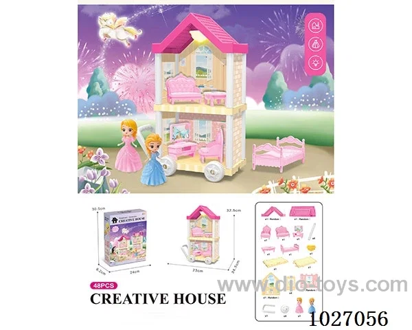 48pcs diy villa &doll with light include battery