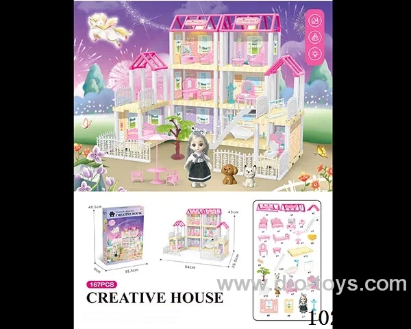 167pcs diy villa &Barbie with double light include battery