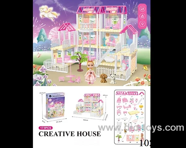 173pcs diy villa &Barbie with double light include battery
