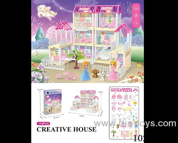 174pcs diy villa &doll with double light include battery