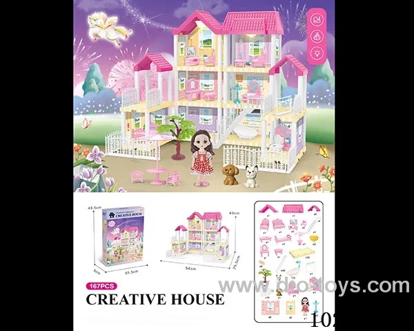 167pcs diy villa &Barbie with double light include battery