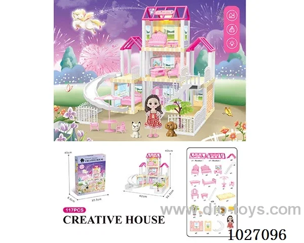 117pcs diy villa &doll with light include battery