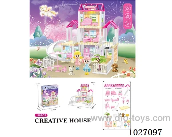 118pcs diy villa &doll with light include battery