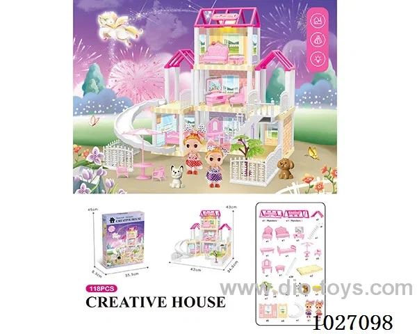 118pcs diy villa &doll with light include battery