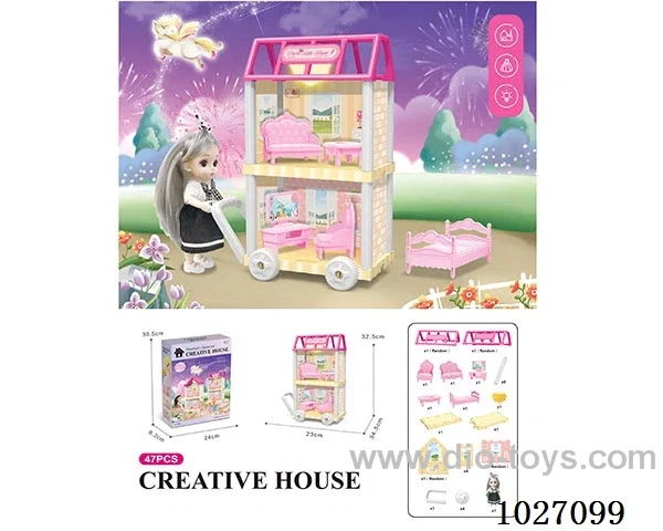 37pcs diy villa &doll with light include battery