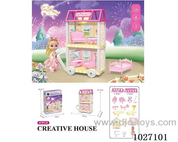37pcs diy villa &doll with light include battery