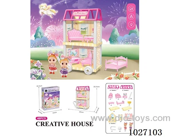 38pcs diy villa &doll with light include battery