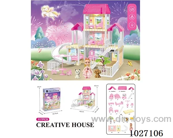 117pcs diy villa &doll with light include battery