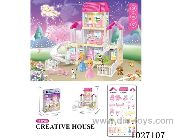 118pcs diy villa &doll with light include battery