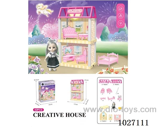 37pcs diy villa &doll with light include battery
