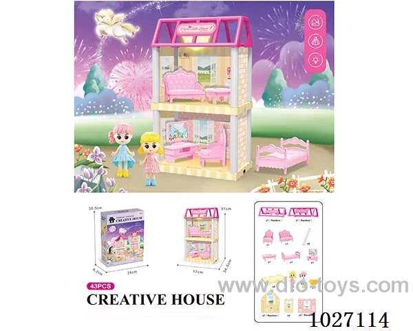 38pcs diy villa &doll with light include battery