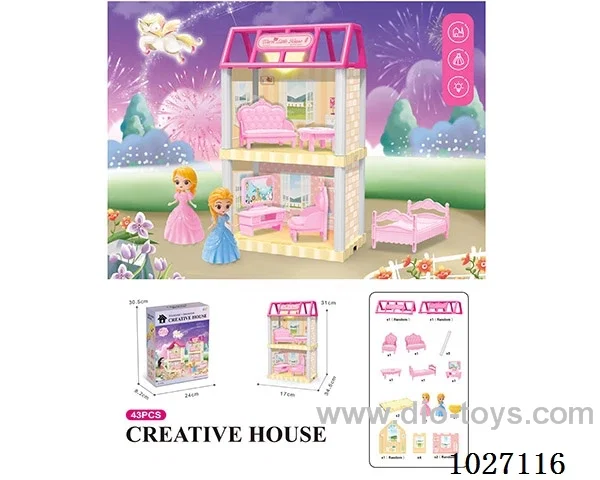 38pcs diy villa &doll with light include battery