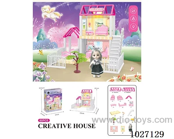 60pcs diy villa &doll with light include battery