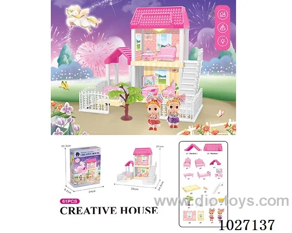 61pcs diy villa &doll with light include battery