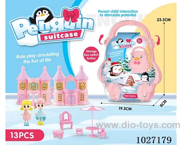 storage box with castle & doll &furniture in paper card