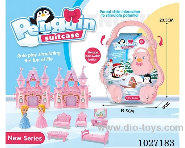 storage box with castle & doll &furniture in paper card
