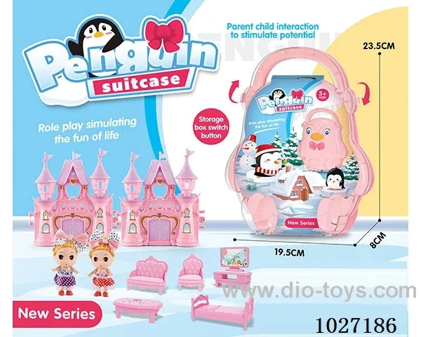 storage box with castle & doll &furniture in paper card