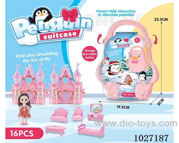 storage box with castle & doll &furniture in paper card