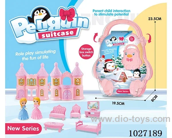 storage box with castle & doll &furniture in paper card
