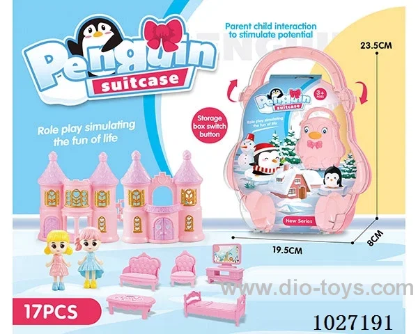 storage box with castle & doll &furniture in paper card