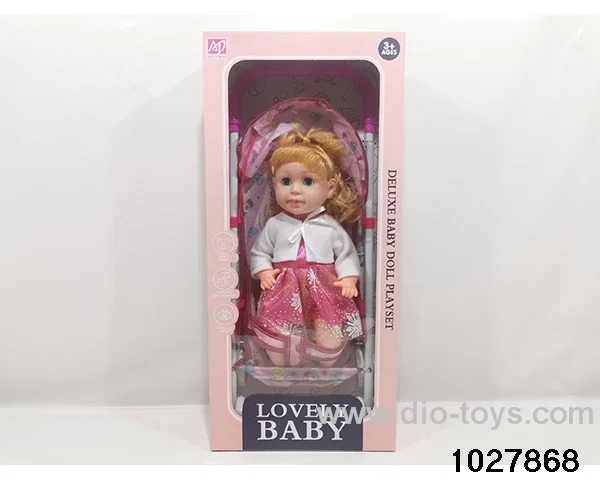 16-inch doll with iron cart in window box