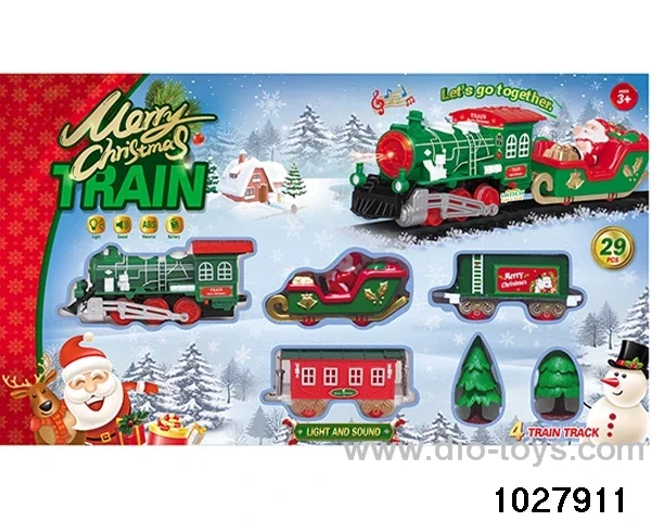 Electric light and music track train in window box
