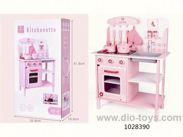wooden pink kitchen toy in color box