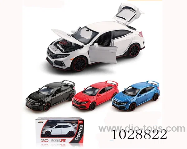1:32 Licensed Honda Civic Type R pull back alloy car with 4-door,3-sound&light in window box