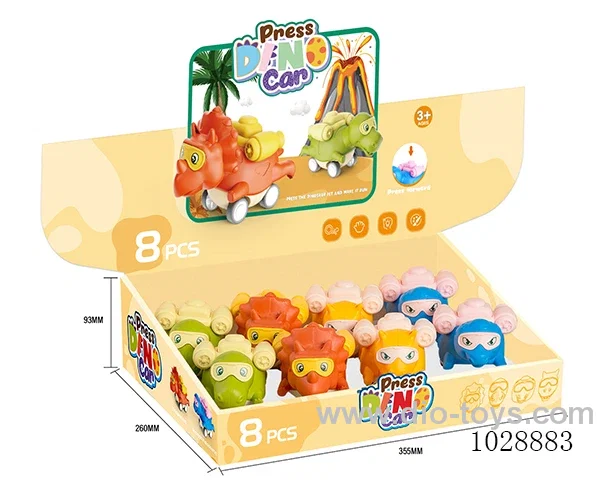 8pcs Press the sliding dinosaur car 4sets mixed loading in display box