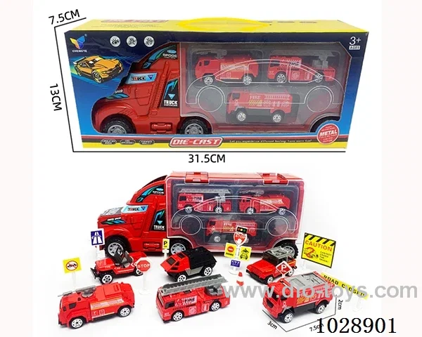 friction car& 3pcs alloy car set with road sign  in window box