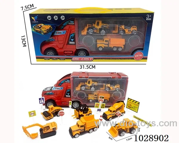friction car& 3pcs alloy car set with road sign  in window box