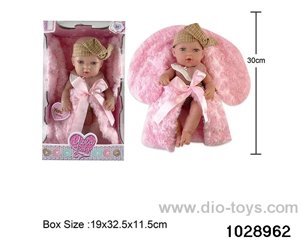 12-inch pond rubber doll with pillow in window box
