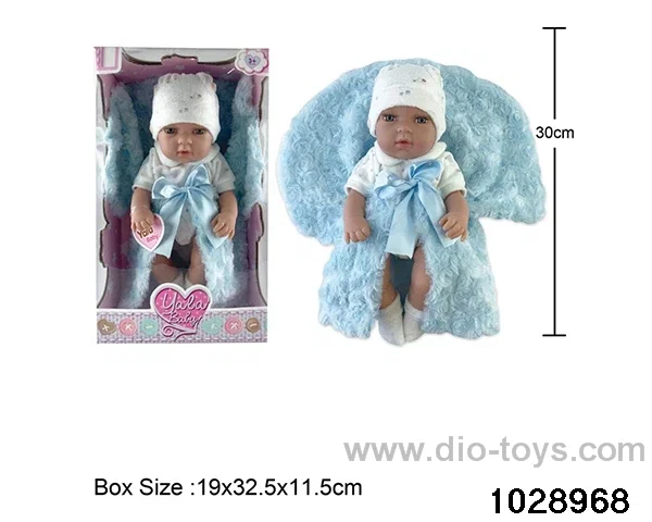 12-inch pond rubber doll with pillow in window box
