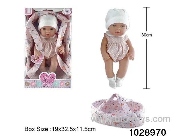 12-inch pond rubber doll with cradle in window box