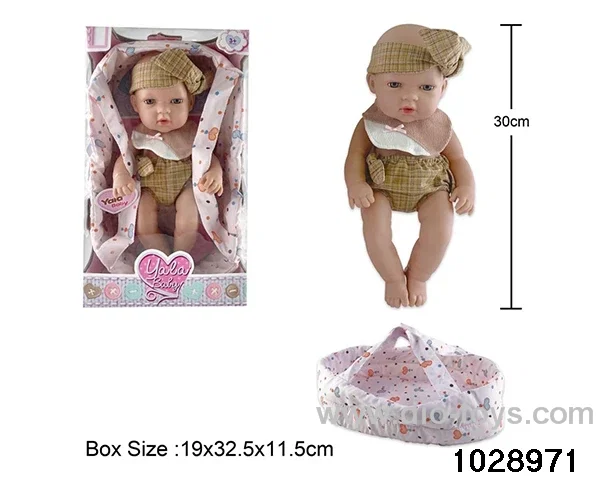 12-inch pond rubber doll with cradle in window box