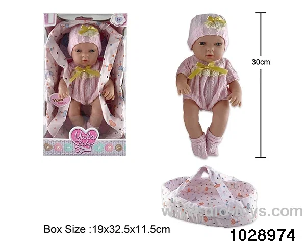 12-inch pond rubber doll with cradle in window box