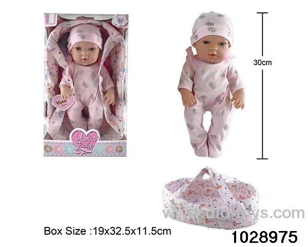 12-inch pond rubber doll with cradle in window box