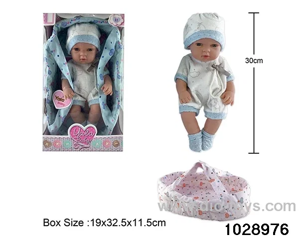 12-inch pond rubber doll with cradle in window box