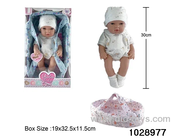12-inch pond rubber doll with cradle in window box