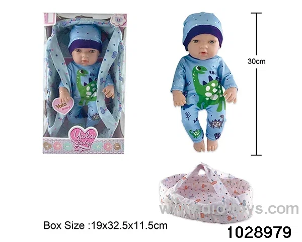 12-inch pond rubber doll with cradle in window box